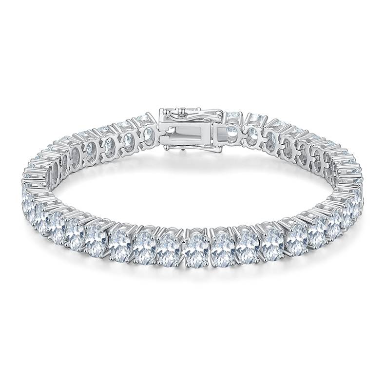 蛋形拼石网球链S925银镀白金手链莫桑钻0.5CT/粒DVVS