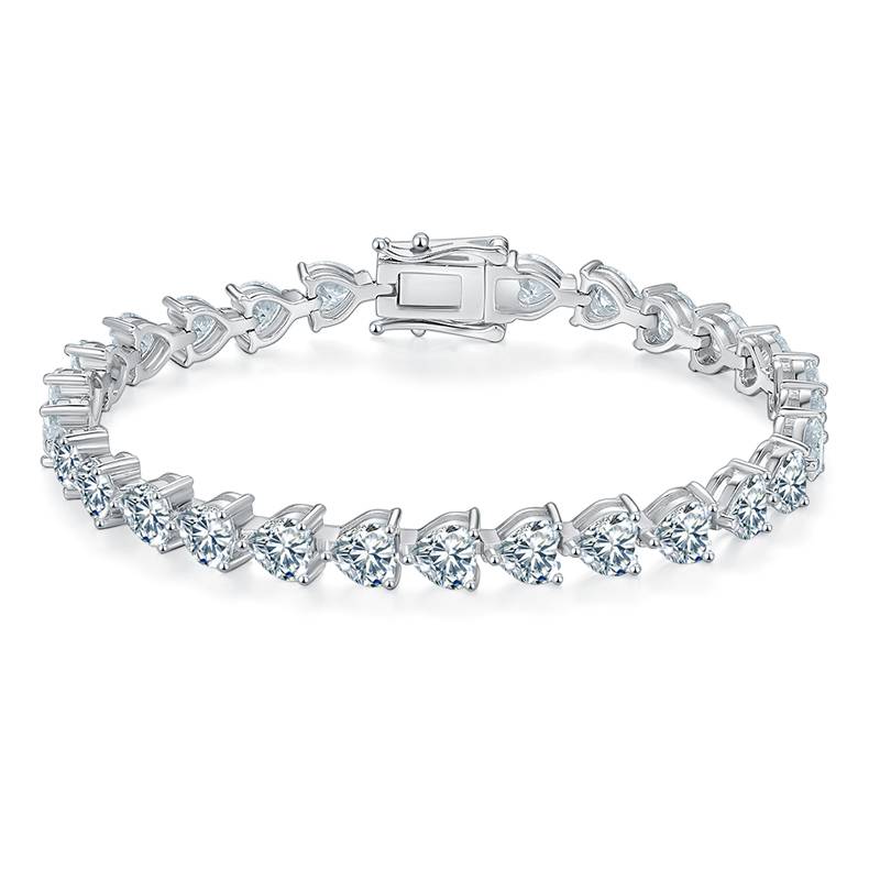 心形拼石Tennis ChainS925银镀白金BraceletMoissanite0.5ct/粒DVVS