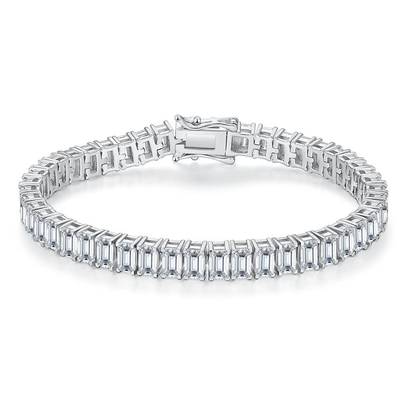 长方形拼石Tennis ChainS925银镀白金BraceletMoissanite0.5ct/粒DVVS