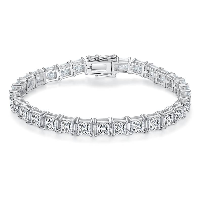 Square Stone Tennis Chain S925 Silver Plated Platinum Bracelet with Moissanite Diamond 0.5CT/piece DVVS