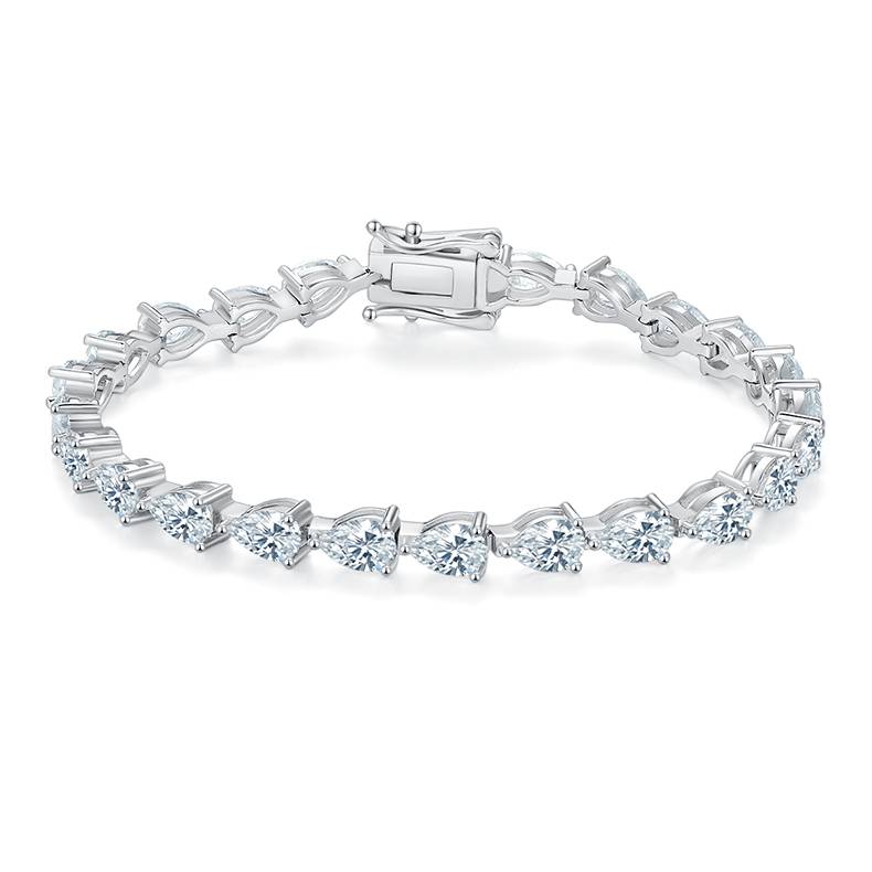 梨形拼石Tennis ChainS925银镀白金BraceletMoissanite0.5ct/粒DVVS