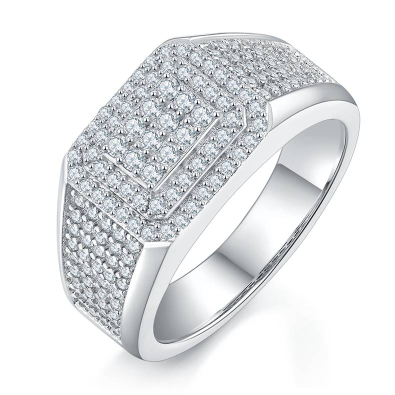 R6479 luxury setting S925 silver plated white gold moissanite men's ring with diamond D-grade 0.84 carats