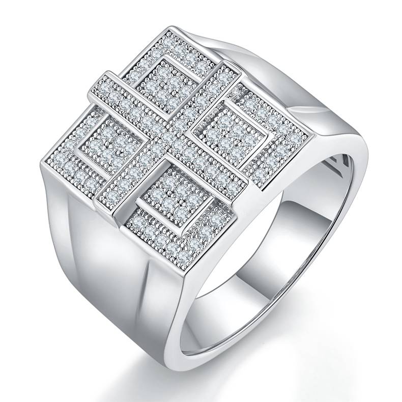 R3867豪镶S925银镀白金MoissaniteMen's Ring厘石D级0.53ct