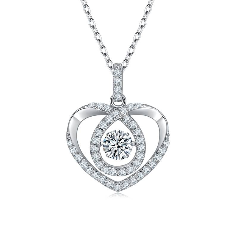 Dynamic heartbeat S925 silver plated platinum Moissanite necklace 50 points D-grade