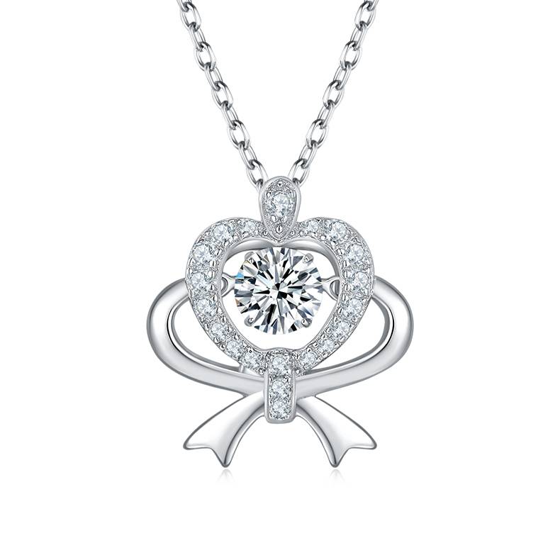 Dynamic Gift Flower S925 Silver Plated Platinum Moissanite Necklace 50 Points D-Class