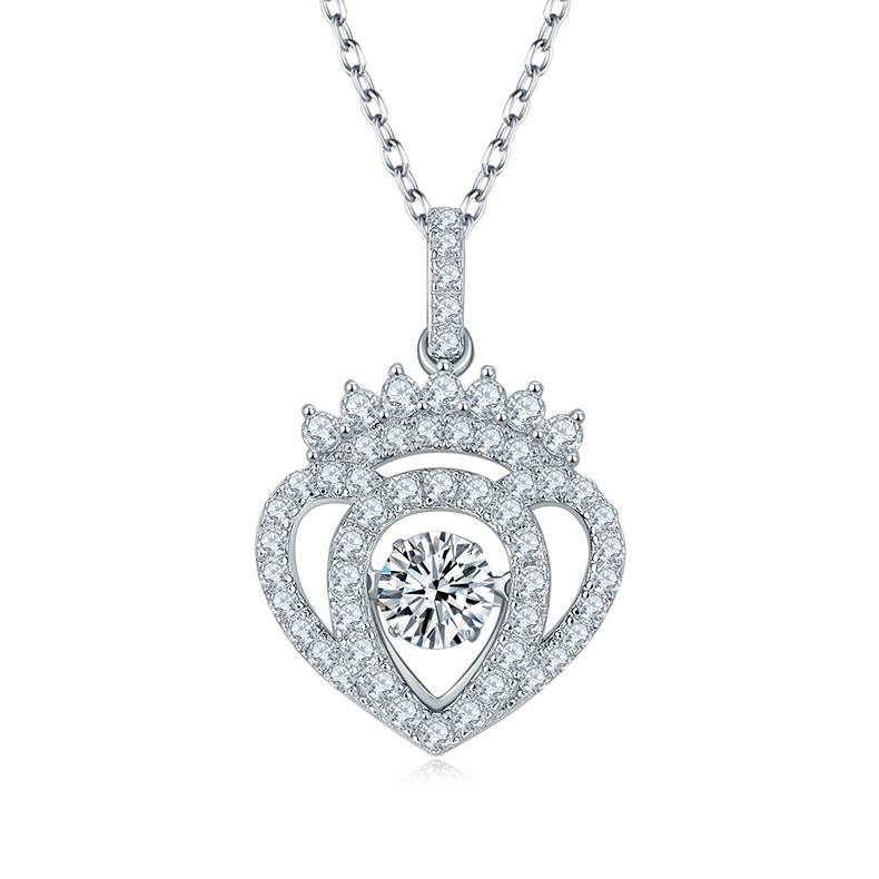 Dynamic Heart S925 Silver Plated Platinum Moissanite Diamond Necklace 50 Points D-Class