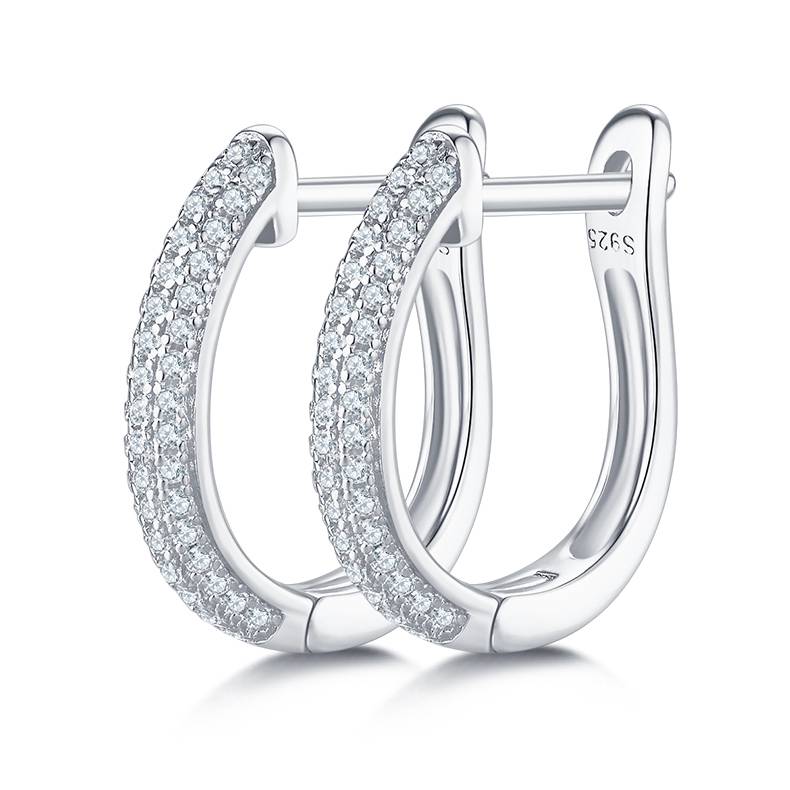 Three rows of half earrings S925 silver Moissanite grade D 0.3CT