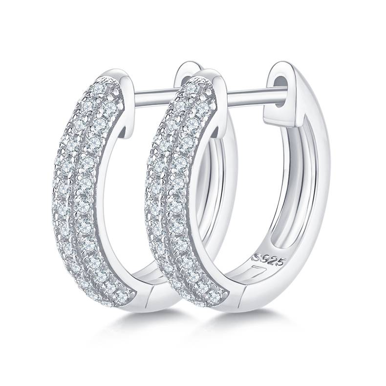 三排对半耳环S925银Moissanite厘石D级0.37ct