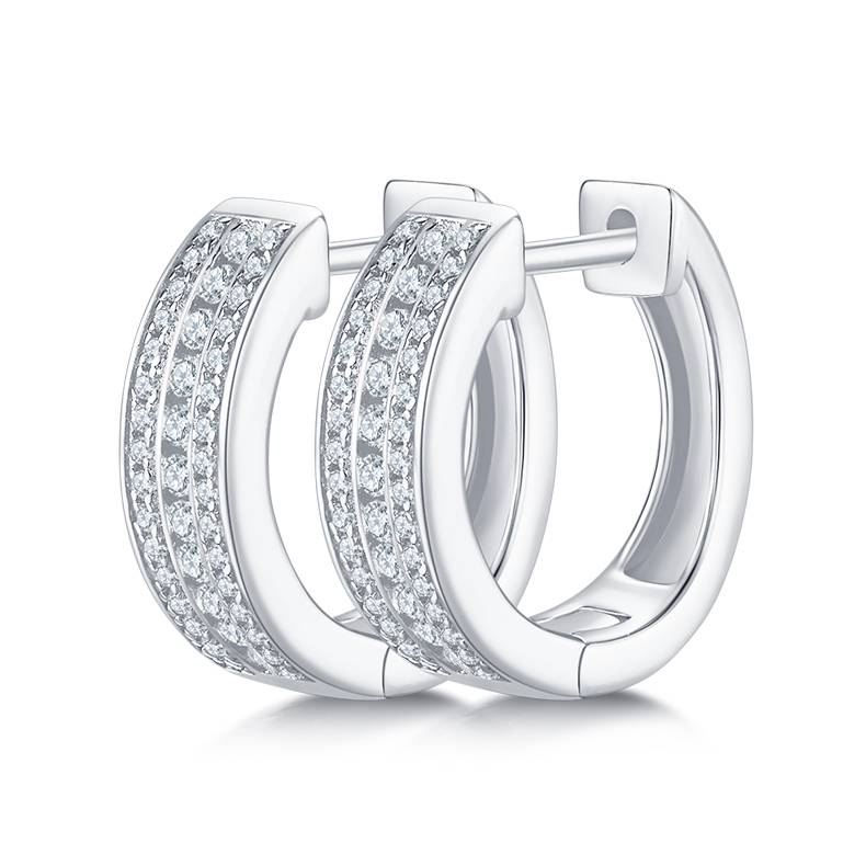 三排对半耳环S925银Moissanite厘石D级0.37ct