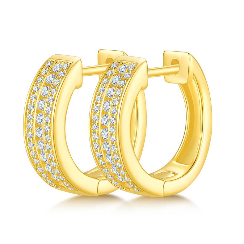 三排对半耳环S925银Moissanite厘石D级0.37ct