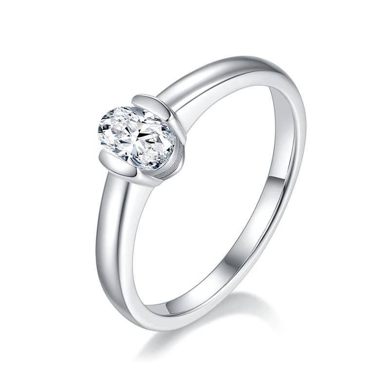 Simple egg shaped S925 silver plated white gold moissanite diamond women's ring 0.5 carat D-grade