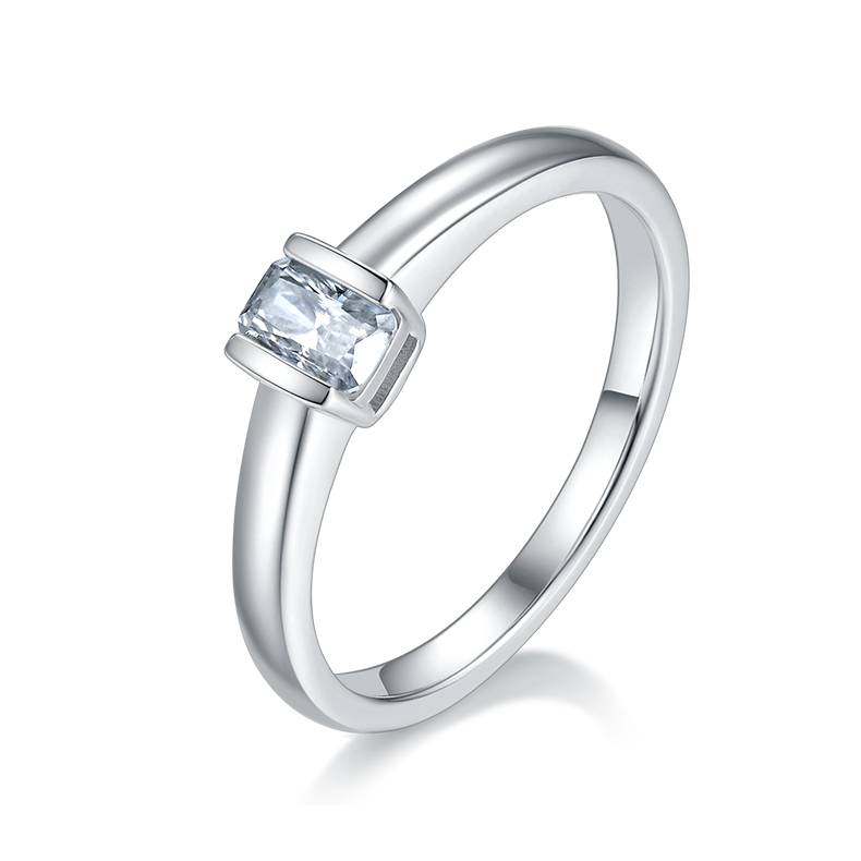 Simplified rectangular S925 silver plated white gold moissanite diamond women's ring 0.5 carat D-grade