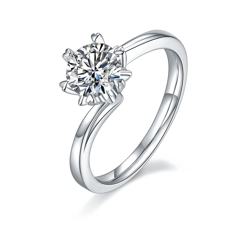 扭臂Classic雪花S925银镀白金MoissaniteWomen's Ring1ctD级
