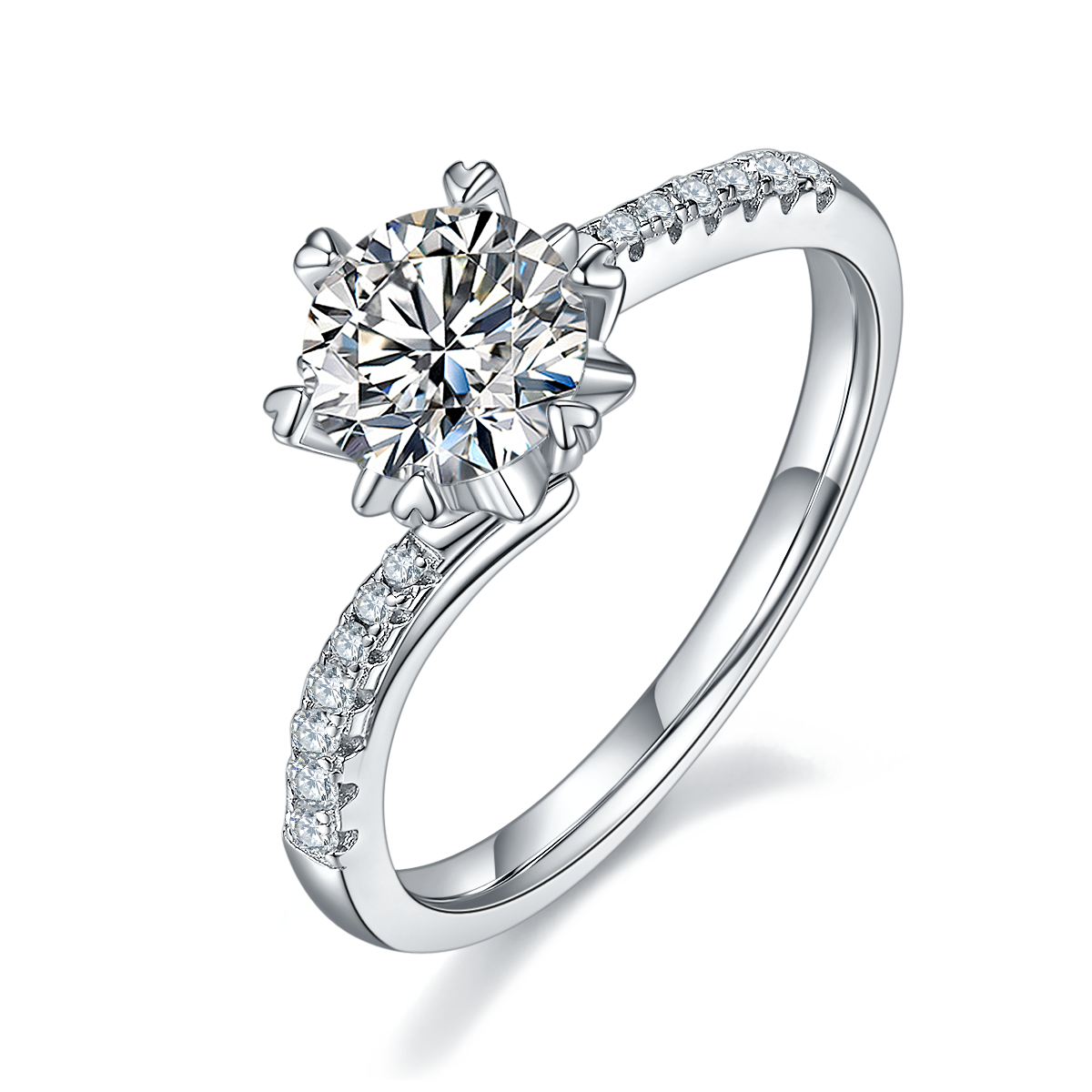 Twisted arm micro inlaid snowflake S925 silver plated platinum Moissanite women's ring 1 carat D-grade