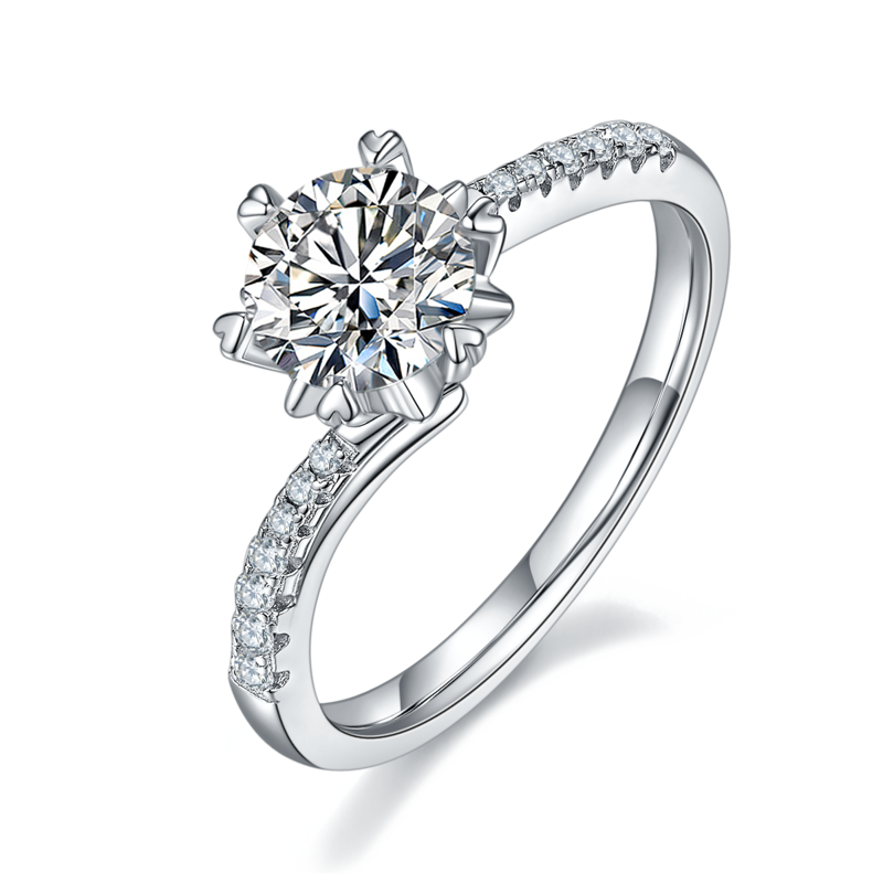 扭臂微镶雪花S925银镀白金MoissaniteWomen's Ring1ctD级