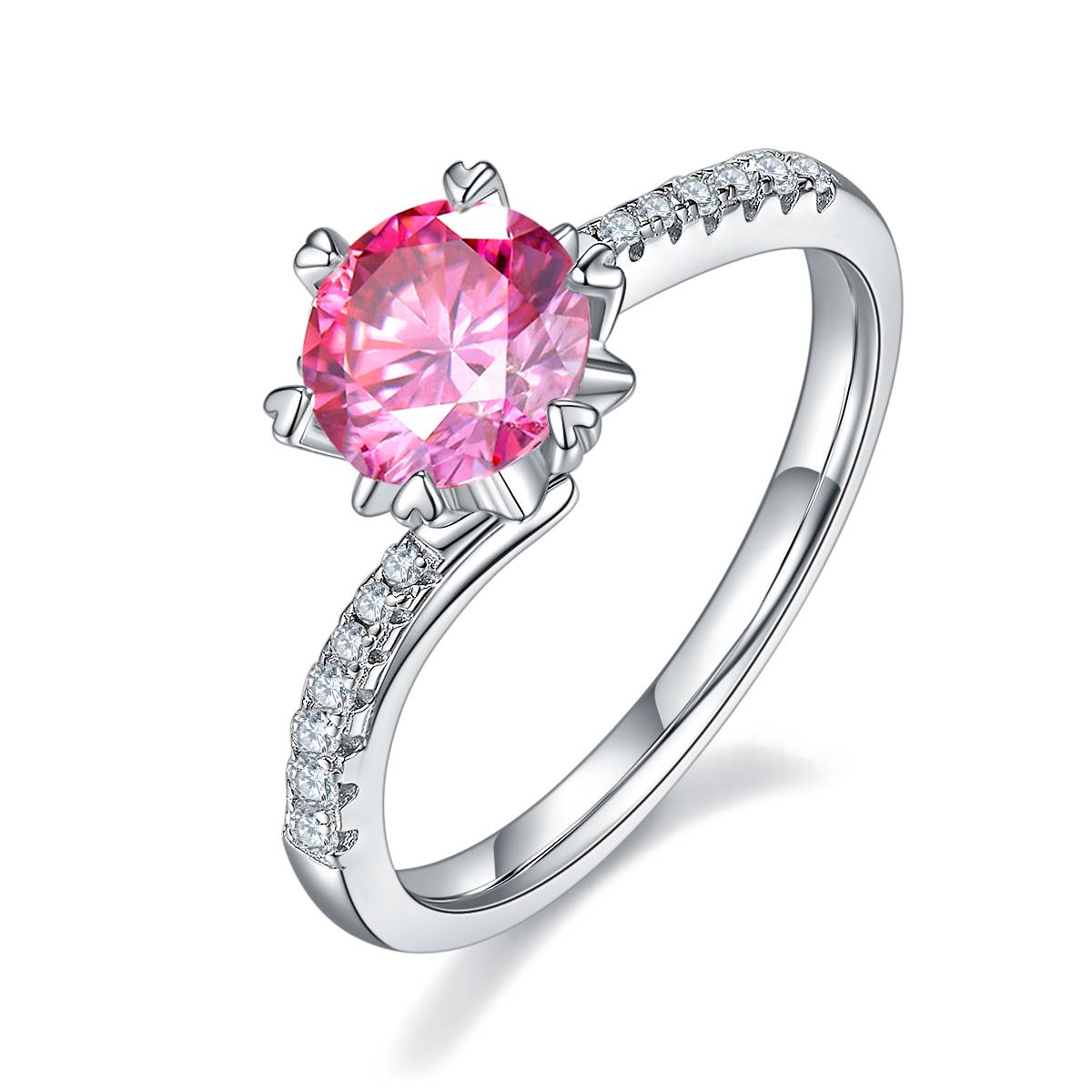 Twisted arm micro inlaid snowflake S925 silver plated platinum Moissanite women's ring 1 carat D-grade