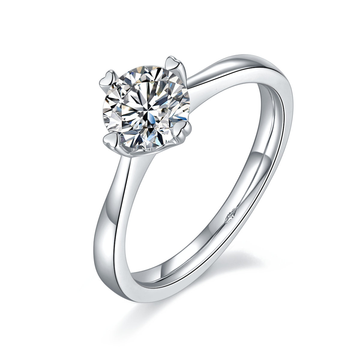 Straight arm classic four claw S925 silver plated platinum Moissanite women's ring 1 carat D-grade