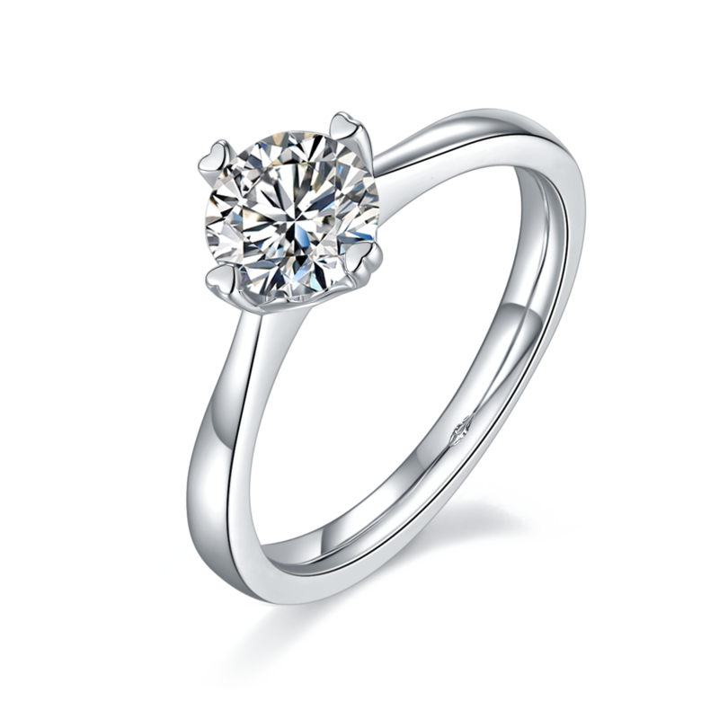 Straight arm classic four claw S925 silver plated platinum moissanite diamond women's ring 1 carat D-grade
