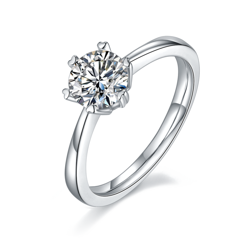 直臂Classic六爪S925银镀白金MoissaniteWomen's Ring1ctD级