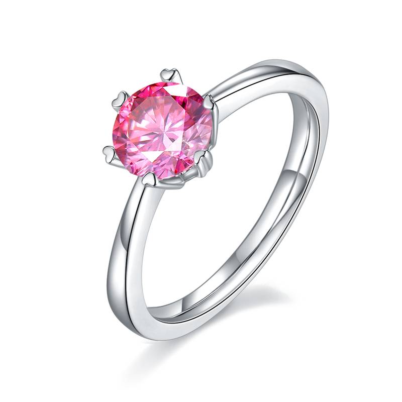直臂Classic六爪S925银镀白金MoissaniteWomen's Ring1ctD级