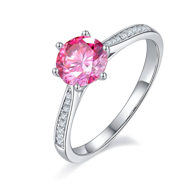 直臂微镶六爪S925银镀白金MoissaniteWomen's Ring1ctD级