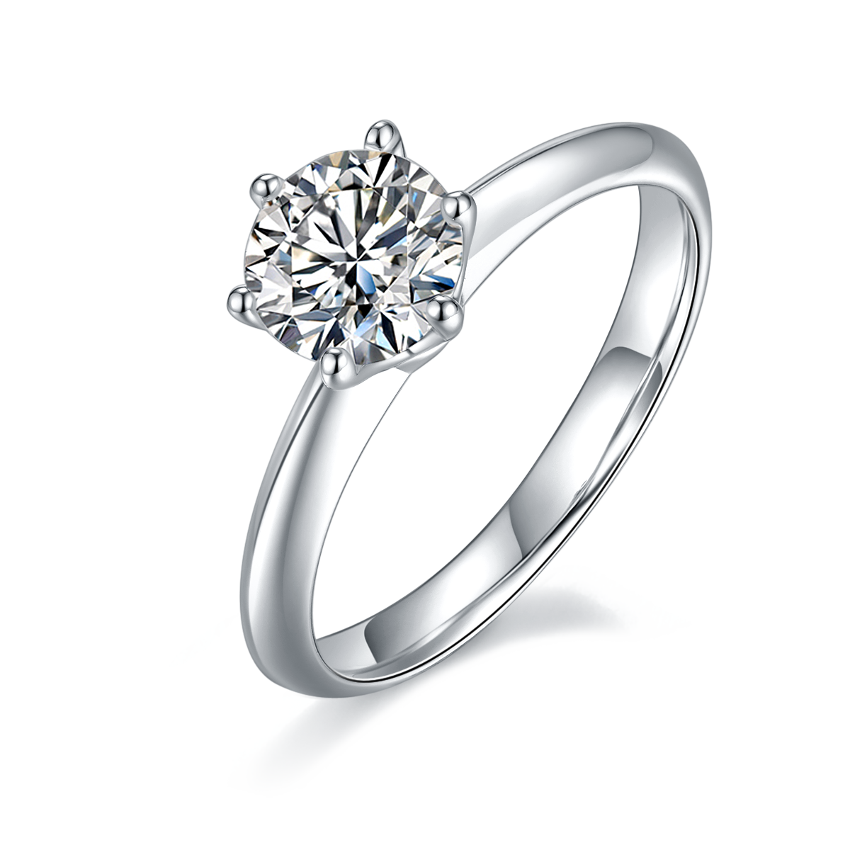 Straight arm classic six claw T home S925 silver plated platinum Moissanite women's ring 1 carat D-grade