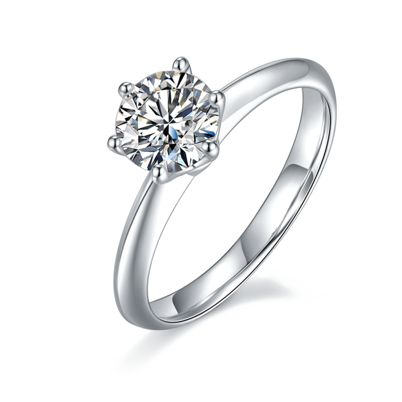 直臂Classic六爪T家S925银镀白金MoissaniteWomen's Ring1ctD级