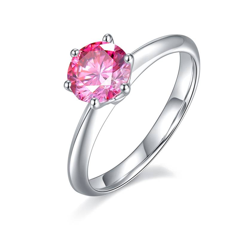 直臂Classic六爪T家S925银镀白金MoissaniteWomen's Ring1ctD级