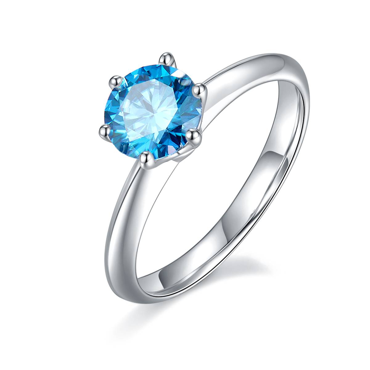Straight arm classic six claw T home S925 silver plated platinum Moissanite women's ring 1 carat D-grade