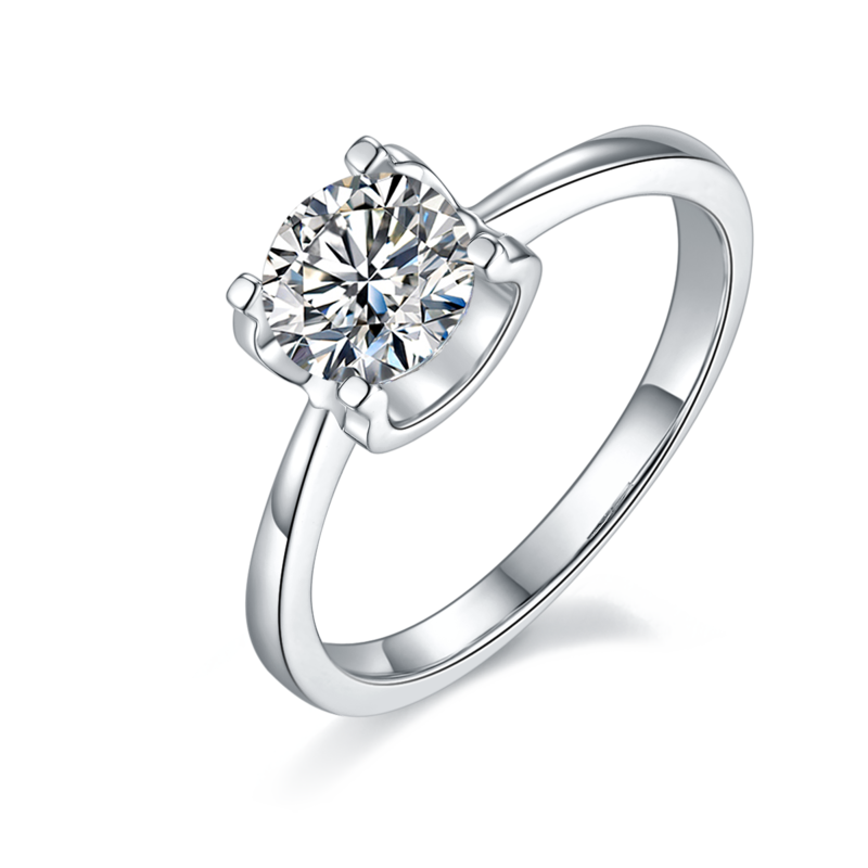 直臂Classic牛头S925银镀白金MoissaniteWomen's Ring1ctD级