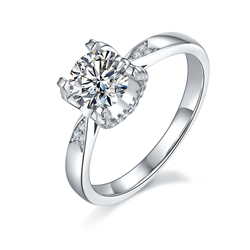 直臂V面微镶牛头S925银镀白金MoissaniteWomen's Ring1ctD级