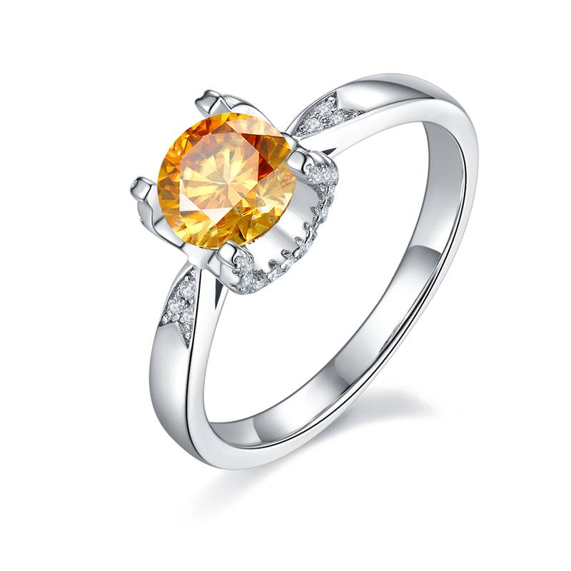 直臂V面微镶牛头S925银镀白金MoissaniteWomen's Ring1ctD级