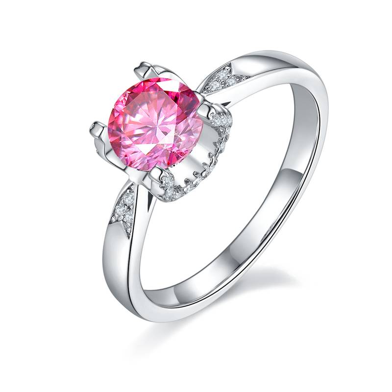 直臂V面微镶牛头S925银镀白金MoissaniteWomen's Ring1ctD级