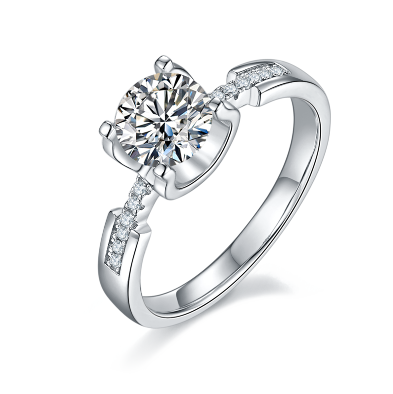 直臂微镶牛头小蛮腰S925银镀白金MoissaniteWomen's Ring1ctD级