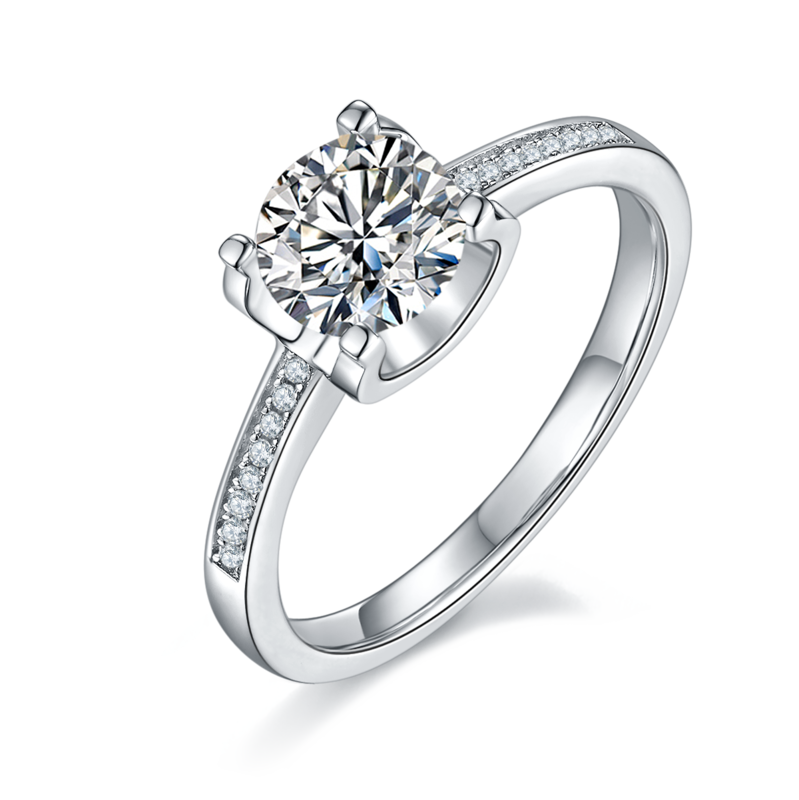 直臂微镶牛头S925银镀白金MoissaniteWomen's Ring1ctD级