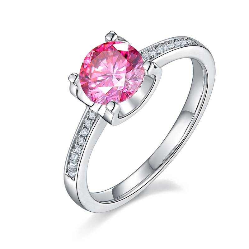 直臂微镶牛头S925银镀白金MoissaniteWomen's Ring1ctD级