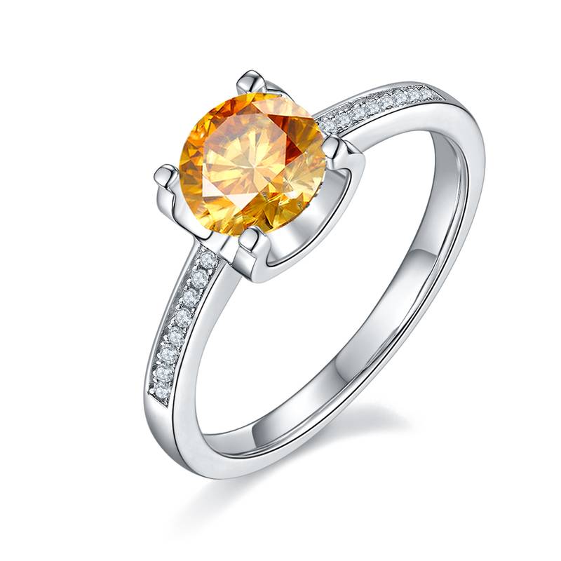 直臂微镶牛头S925银镀白金MoissaniteWomen's Ring1ctD级