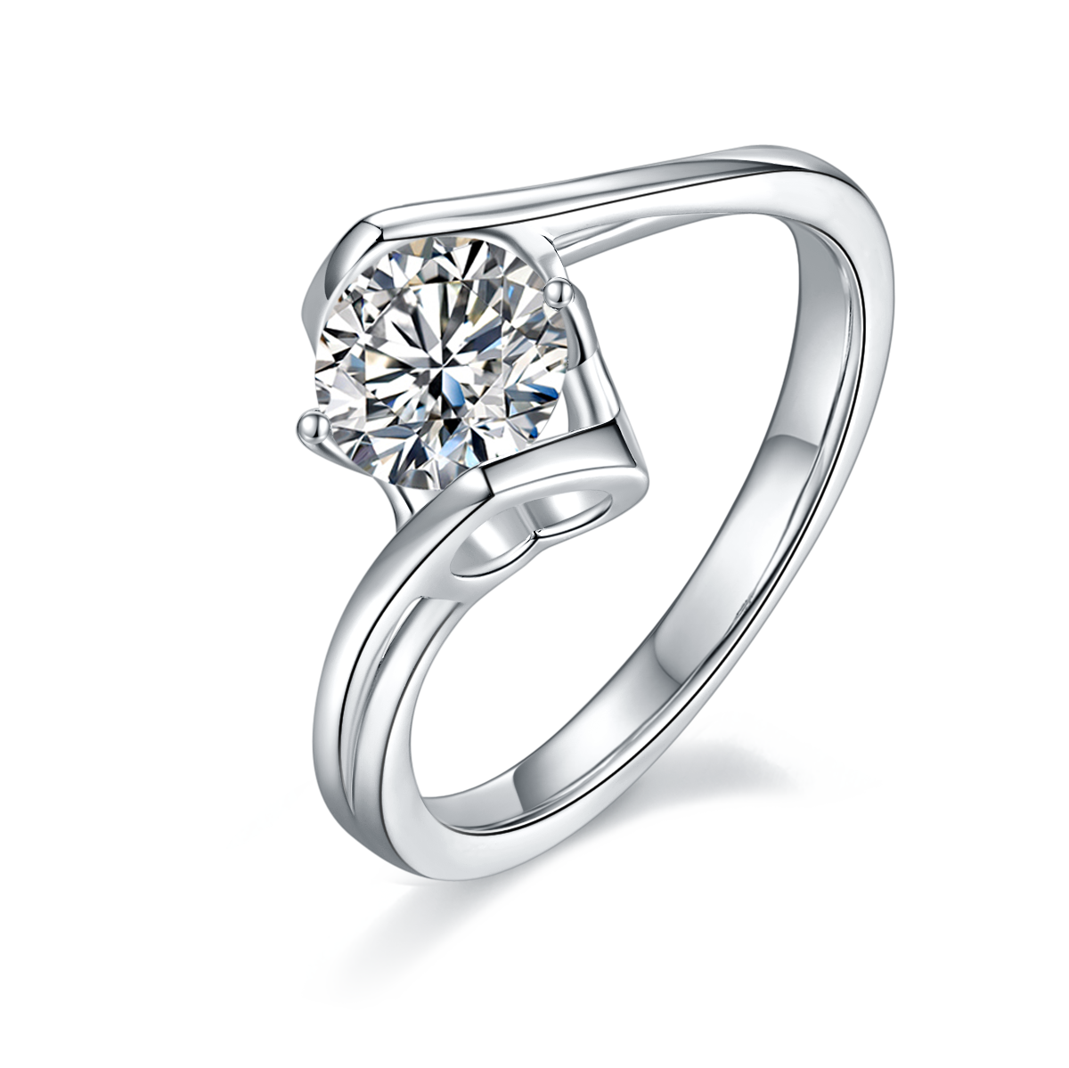 Twisted Arm Classic Angel Kiss S925 Silver Plated Platinum Moissanite Women's Ring 1 Carat D-Class