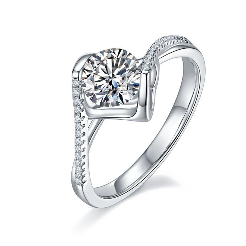 扭臂微镶天使之吻S925银镀白金MoissaniteWomen's Ring1ctD级