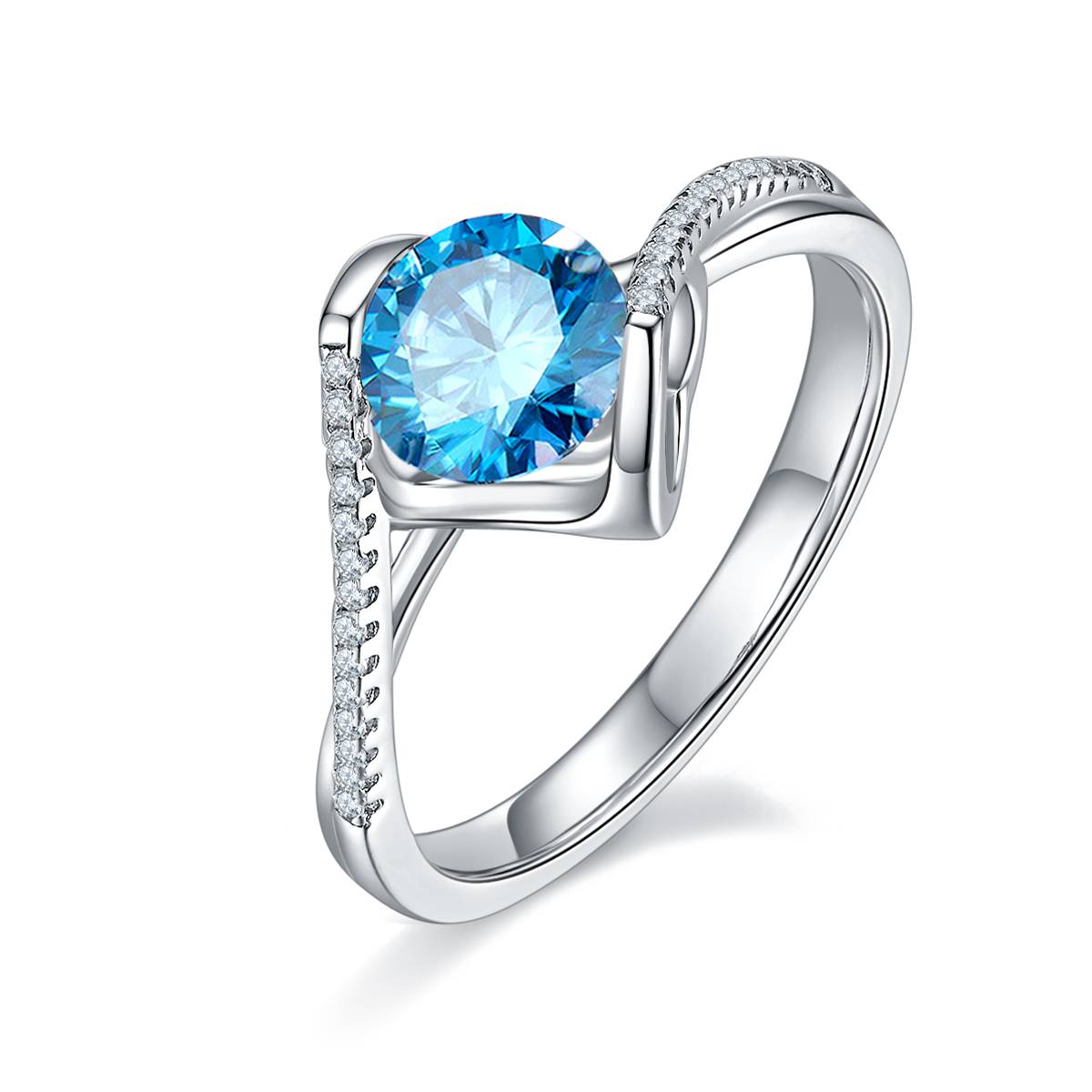 Twisted arm micro inlaid angel kiss S925 silver plated platinum Moissanite women's ring 1 carat D-grade