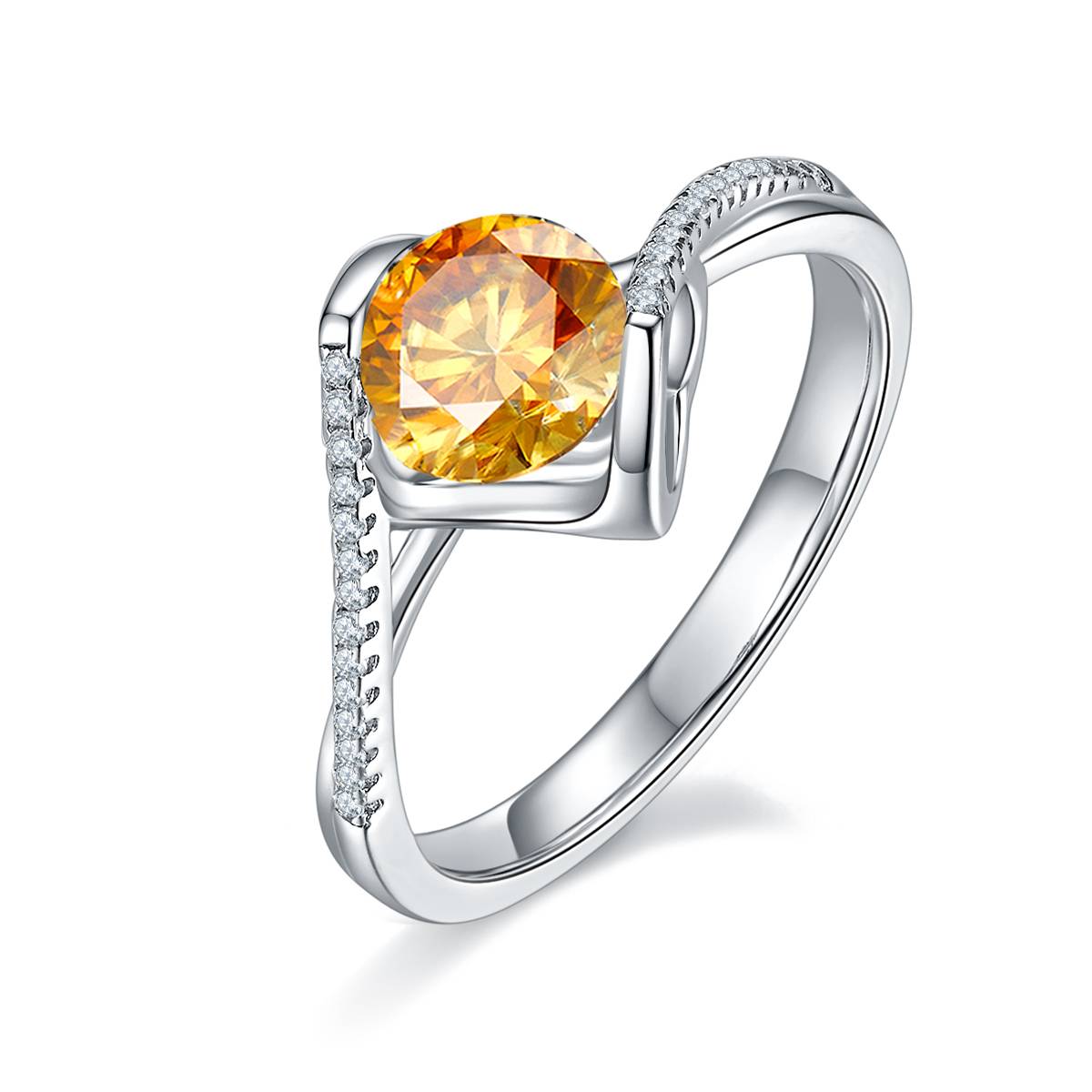 Twisted arm micro inlaid angel kiss S925 silver plated platinum Moissanite women's ring 1 carat D-grade