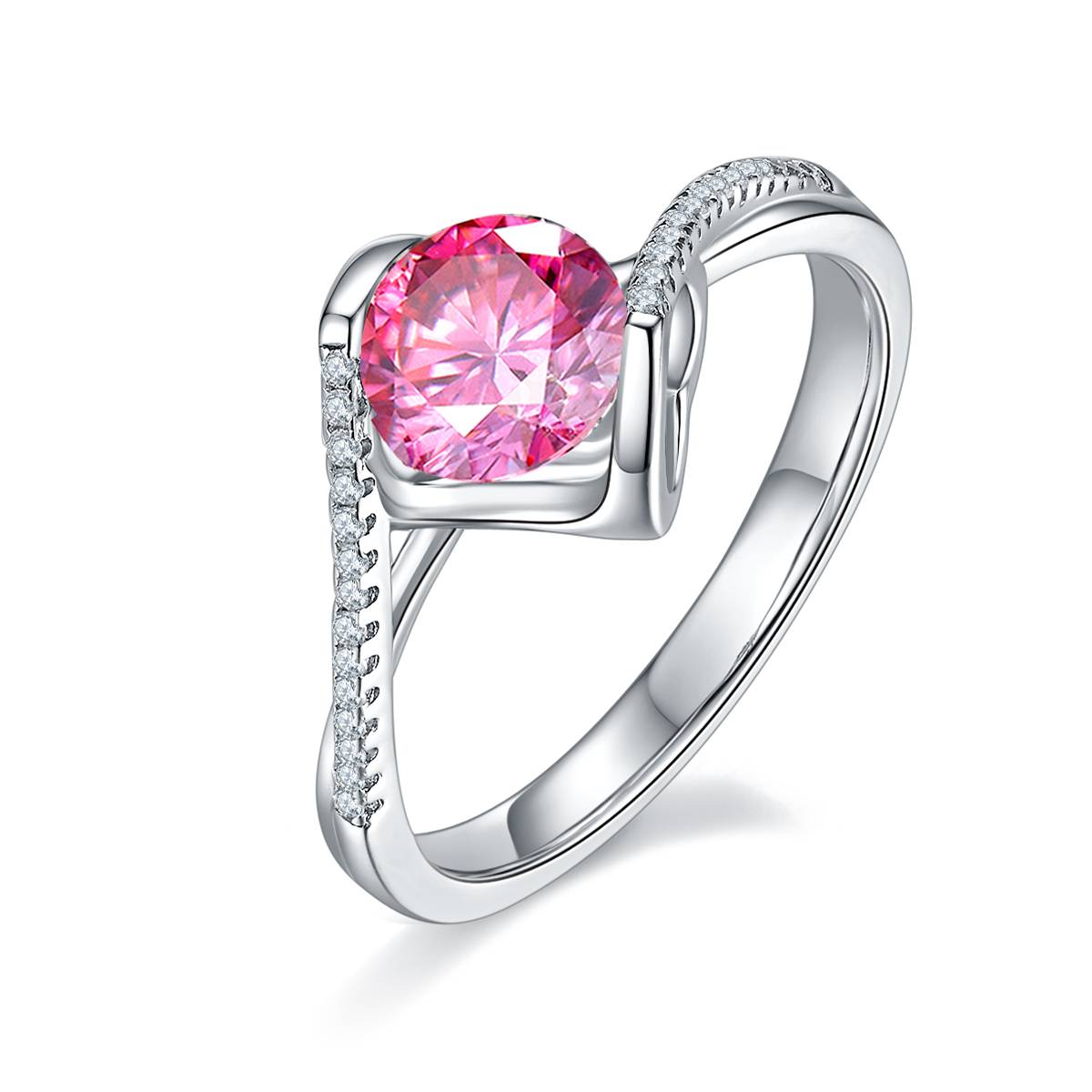 Twisted arm micro inlaid angel kiss S925 silver plated platinum Moissanite women's ring 1 carat D-grade