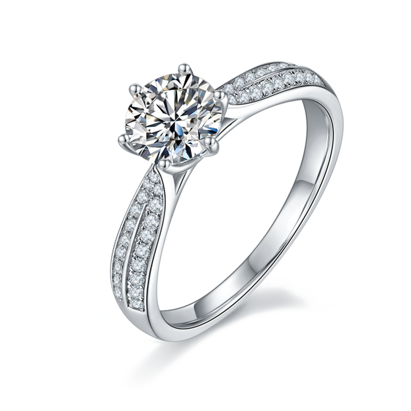 直臂微镶星光皇后S925银镀白金MoissaniteWomen's Ring1ctD级
