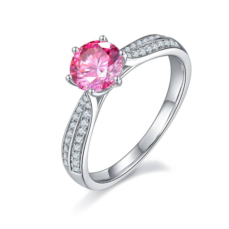 直臂微镶星光皇后S925银镀白金MoissaniteWomen's Ring1ctD级