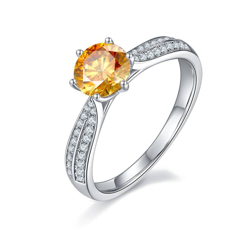 直臂微镶星光皇后S925银镀白金MoissaniteWomen's Ring1ctD级