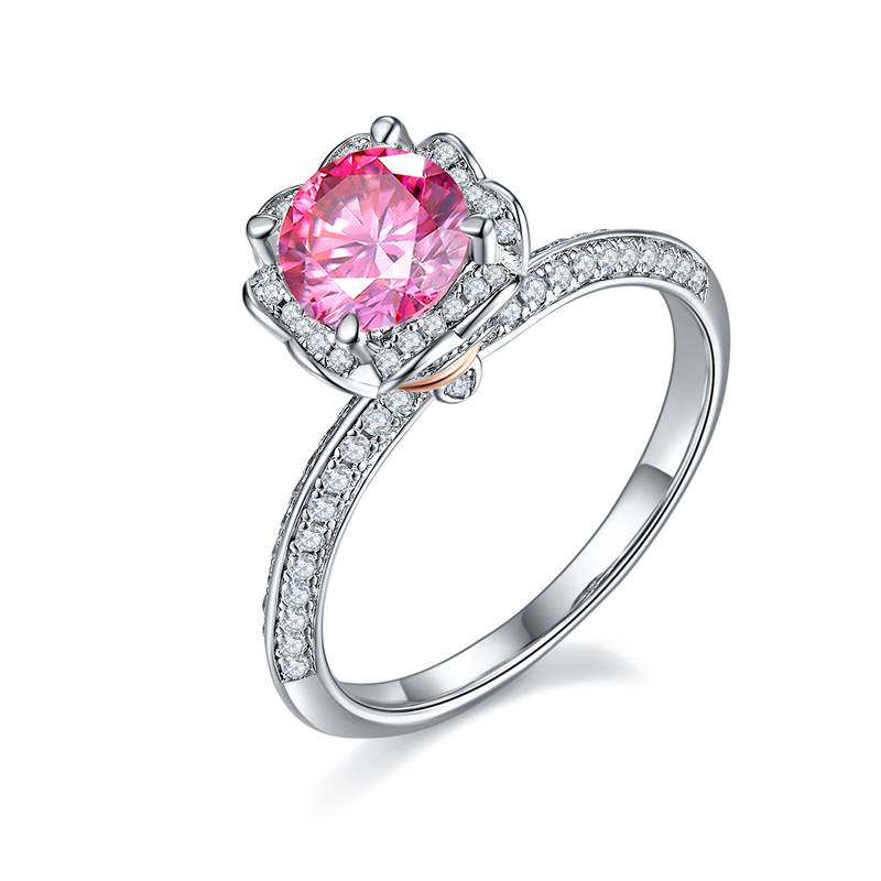 直臂豪镶爱心手捧花S925银镀白金MoissaniteWomen's Ring1ctD级