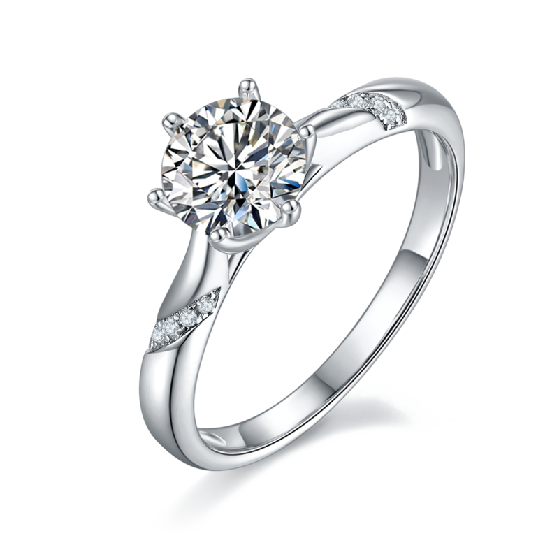 直臂微镶通灵款S925银镀白金MoissaniteWomen's Ring1ctD级