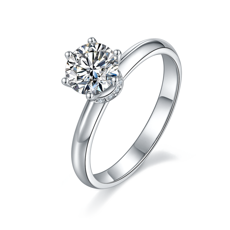 直臂爪镶围脖S925银镀白金MoissaniteWomen's Ring1ctD级