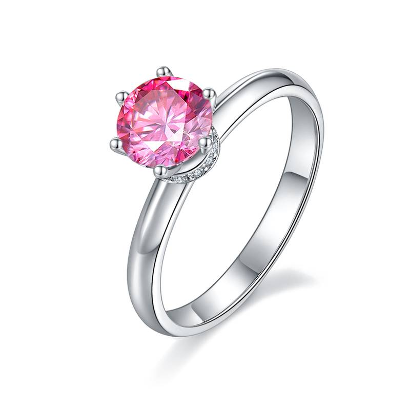 直臂爪镶围脖S925银镀白金MoissaniteWomen's Ring1ctD级