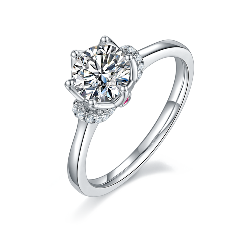 Straight arm V-set crown S925 silver plated platinum moissanite diamond women's ring 1 carat D-grade